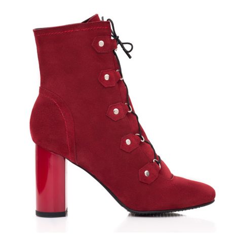 botine femei cu toc botine culoare rosu botine piele intoarsa