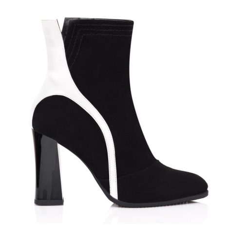 botine din piele naturala combinatie de culori si toc evazat