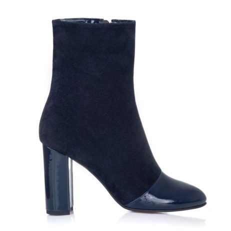 botine piele intoarsa si piele lacuita negre