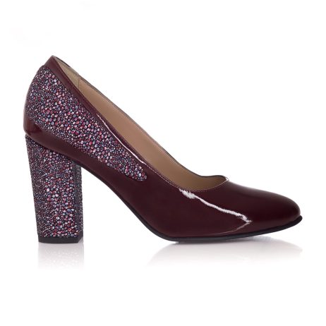 pantofi dana piele lacuita cu sclipici pantofi marsala pantofi grena