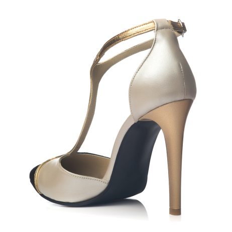 Pantofi stiletto dama de piele gold E21 - imagine 3