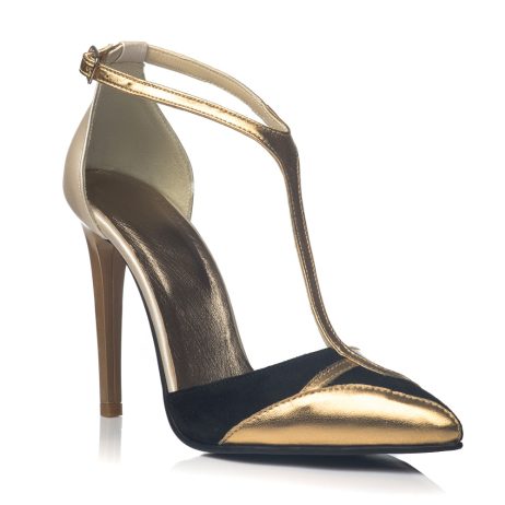 Pantofi stiletto dama de piele gold E21 - imagine 2