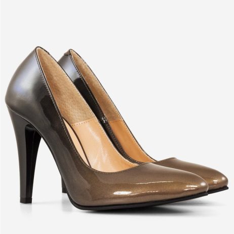 Pantofi stiletto dama de piele lacuita Estompa C21 - imagine 2
