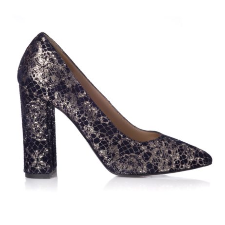 pantofi stiletto toc gros argintiu