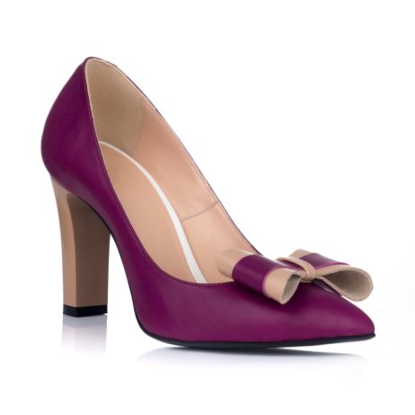 Pantofi stiletto dama de piele cu toc gros R5cy - imagine 3