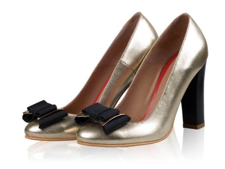 Pantofi dama de piele cu funda Past Gold M1 - imagine 2