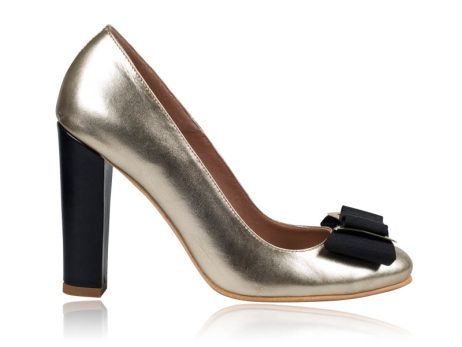 pantofi dama pantofi piele naturala cu fundita auriu