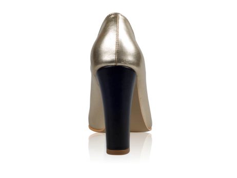 Pantofi dama de piele cu funda Past Gold M1 - imagine 3