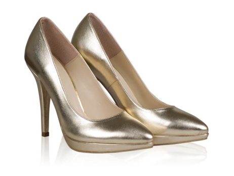 Pantofi stiletto dama de piele Gold M24 - imagine 2