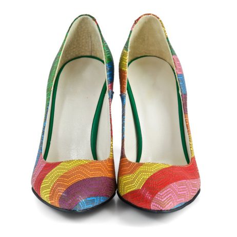 Pantofi stiletto dama de piele Curcubeu C24 - imagine 3