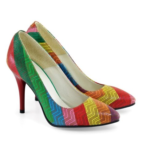 Pantofi stiletto dama de piele Curcubeu C24 - imagine 4