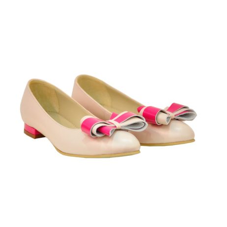 Balerini piele dama cu funda C2 nude - imagine 2