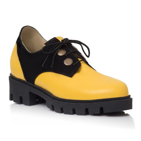 Pantofi dama cu talpa joasa si siret W50 galbeni - imagine 2