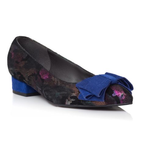 Balerini piele dama cu funda si toc Dream colours W1 blue - imagine 2