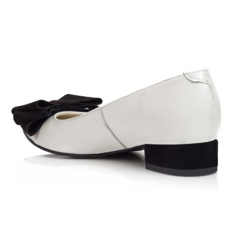 Balerini piele dama cu funda si toc Dream W1 alb negru - imagine 4