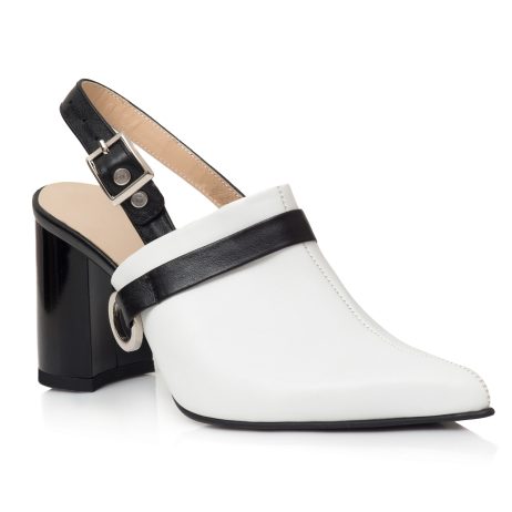 Pantofi dama de piele tip sanda Saby alb negru - imagine 2