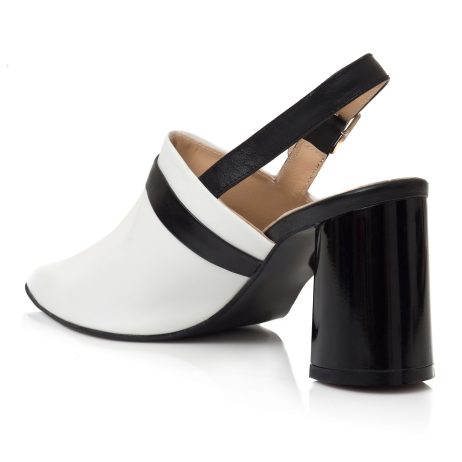 Pantofi dama de piele tip sanda Saby alb negru - imagine 4
