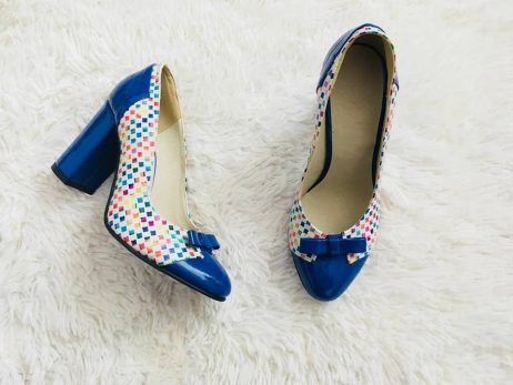 Pantofi Piele ALBASTRU ELECTRIC SI MULTICOLOR  Aria Fundita V50 - PE STOC