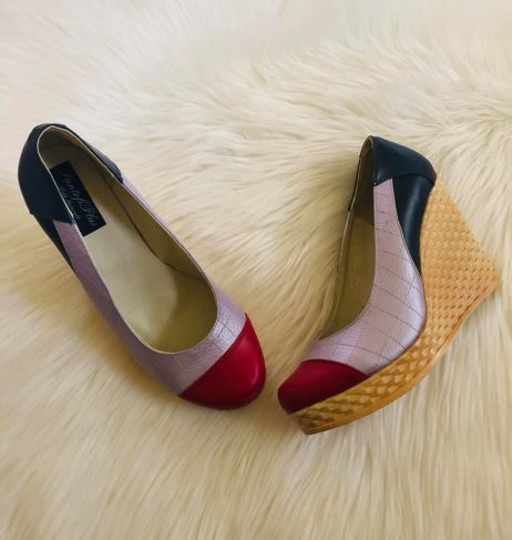 Pantofi piele cu platforma Eva Bleumarin, lila si rosu V1 - pe stoc - imagine 4