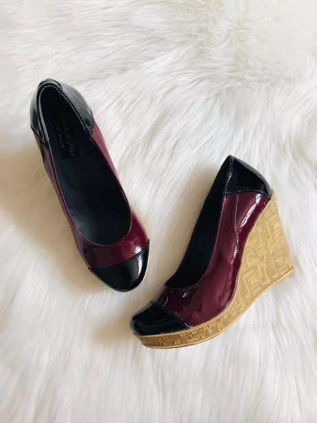 Pantofi piele cu platforma Eva  bordo si negru V1 - pe stoc