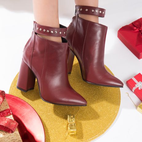 Botine Piele Bordo Cu Bareta Emily L11 - Orice Culoare - imagine 5