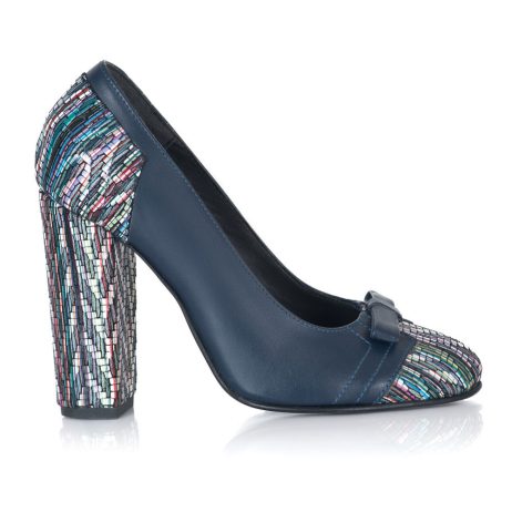 Pantofi Piele ALBASTRU ELECTRIC SI MULTICOLOR  Aria Fundita V50 - PE STOC - imagine 2