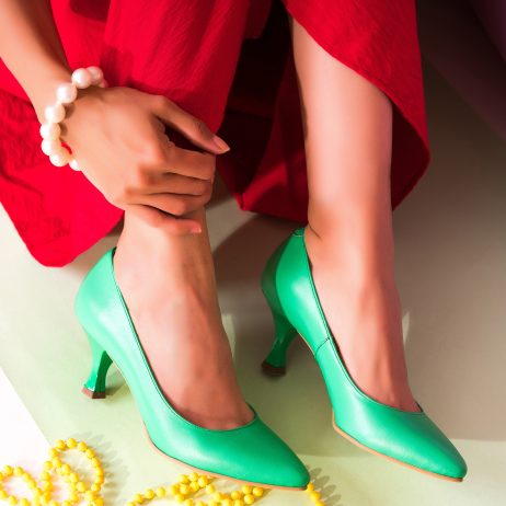 Pantofi Piele Verde Toc Mic Evazat C57 - Orice Culoare - orice culoare - imagine 4