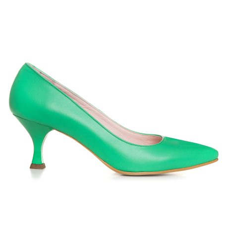 Pantofi Piele Verde Toc Mic Evazat C57 - Orice Culoare - orice culoare