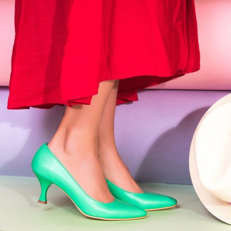 Pantofi Piele Verde Toc Mic Evazat C57 - Orice Culoare - orice culoare - imagine 3