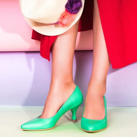 Pantofi Piele Verde Toc Mic Evazat C57 - Orice Culoare - orice culoare - imagine 2